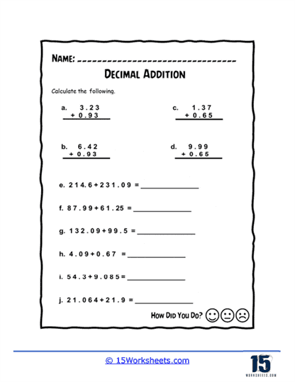 Free Adding Decimal Worksheet Download Free Adding Decimal Worksheet 