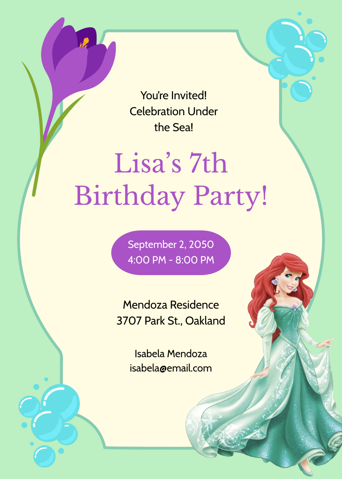 Free Aesthetic Princess Ariel Invitation Template To Edit Online
