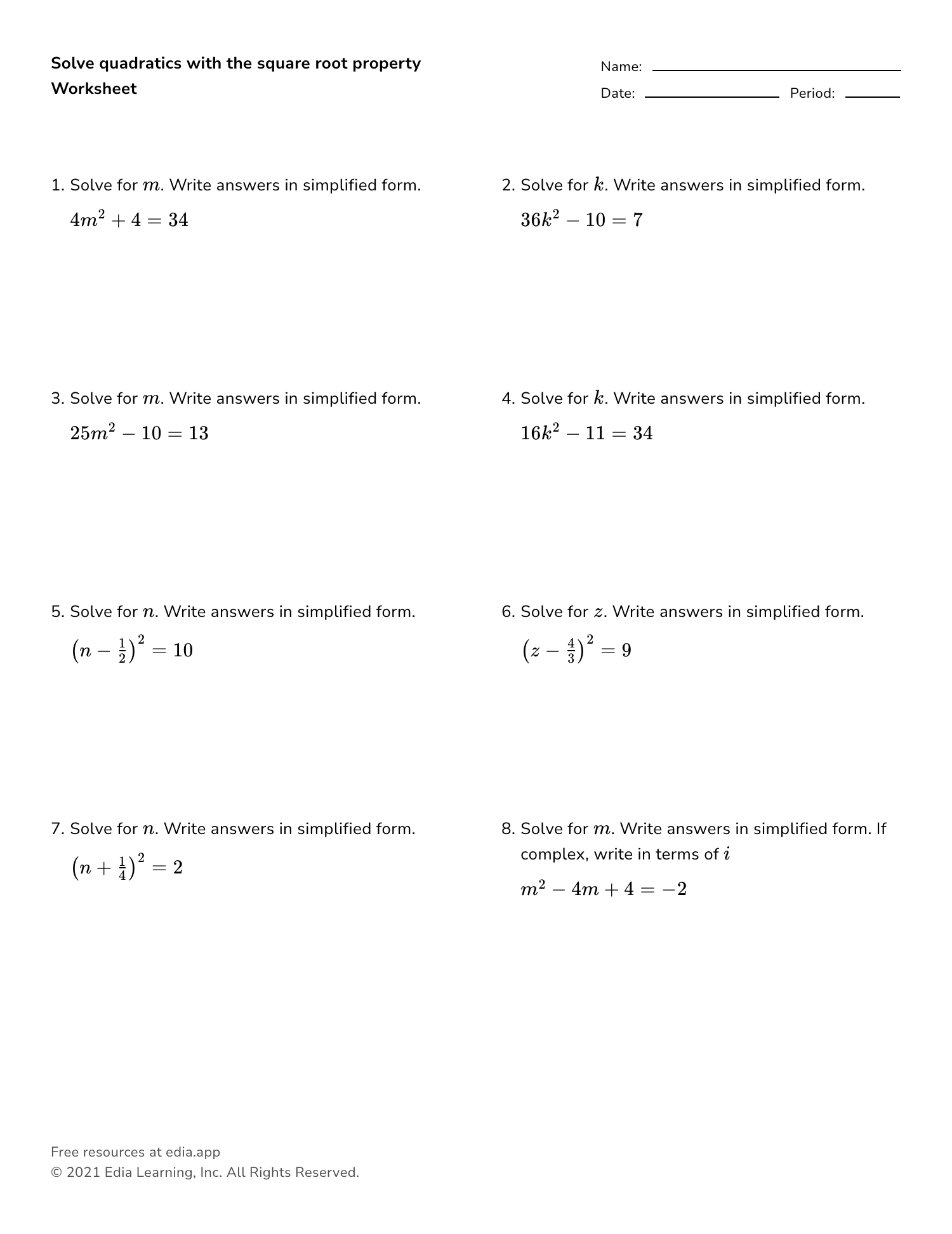 Free Algebra 2 Quadratic Formula Worksheet Answers Download Free 