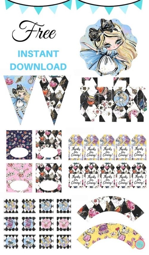 printable alice in wonderland birthday cards