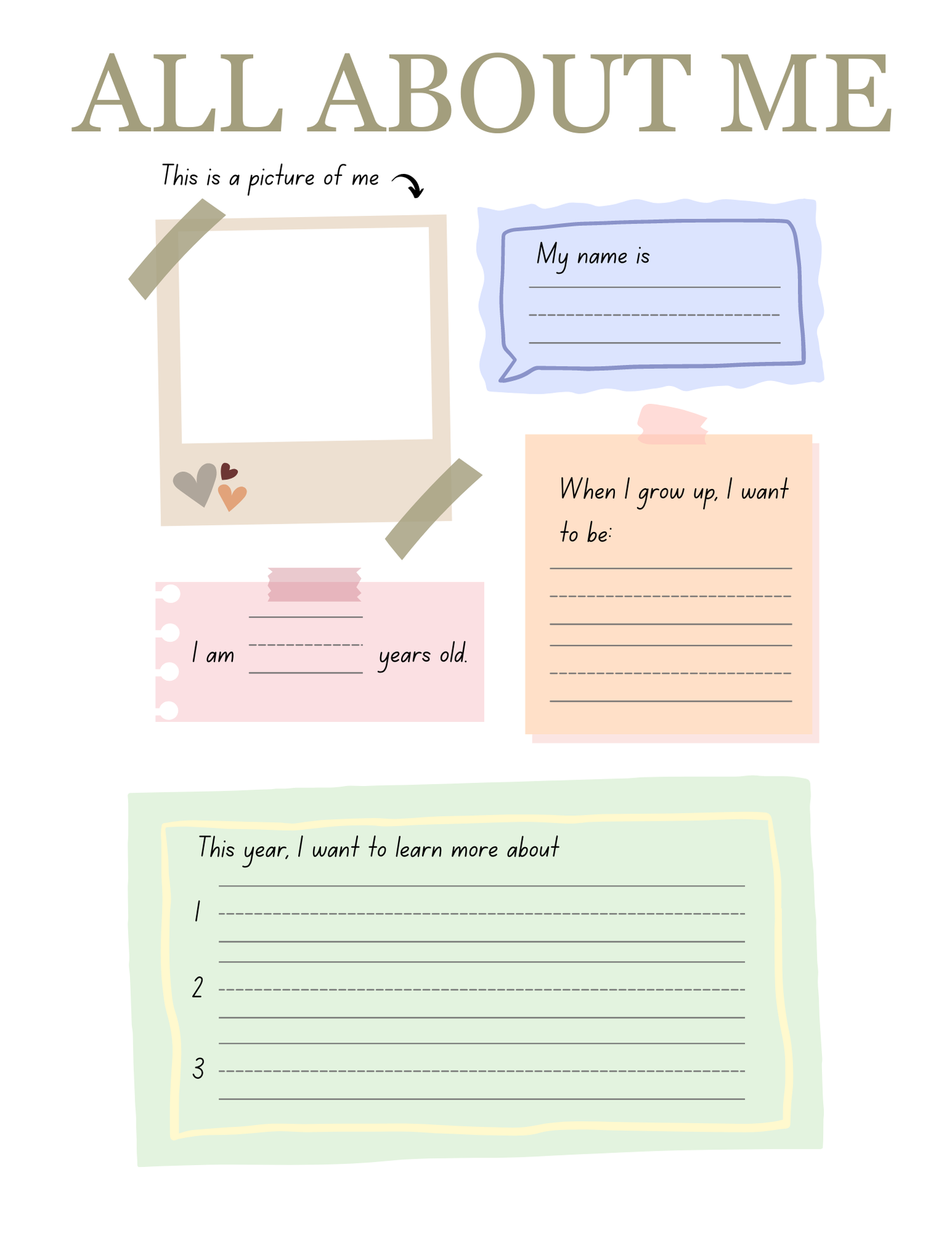 Free And Printable All About Me Worksheet Templates Canva 