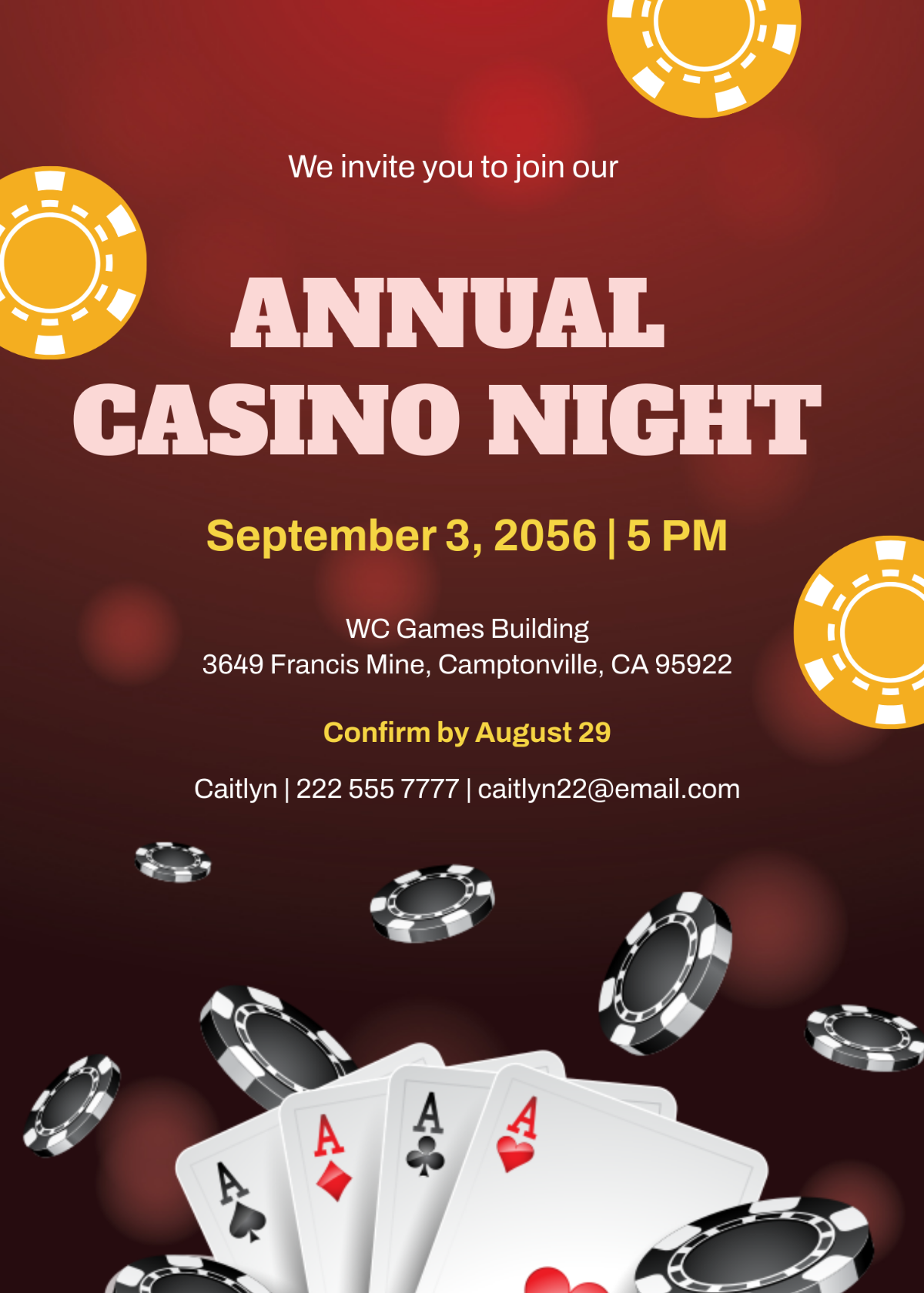 Free Annual Casino Night Invitation Template Edit Online Download