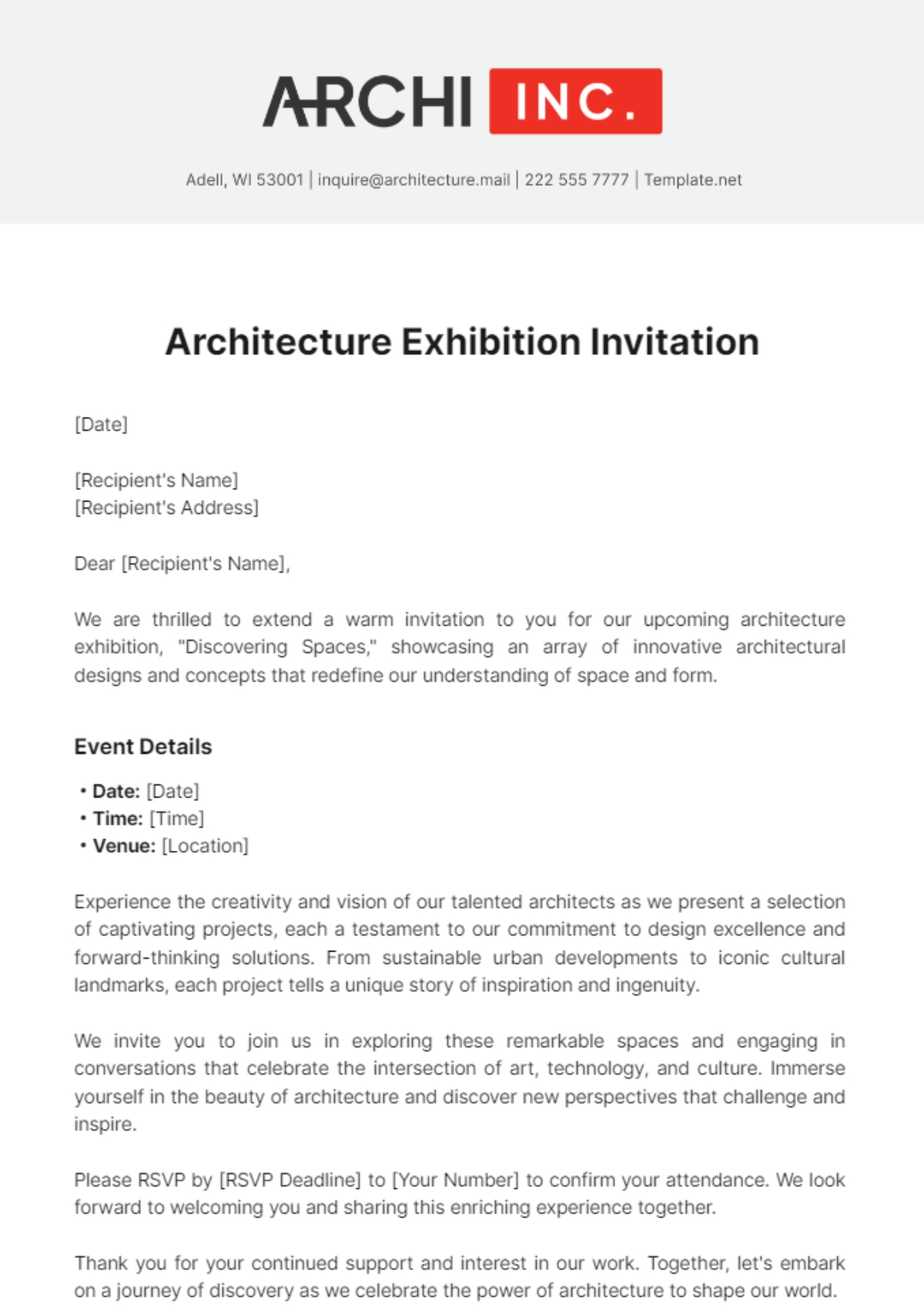 Free Architecture Exhibition Invitation Template To Edit Online