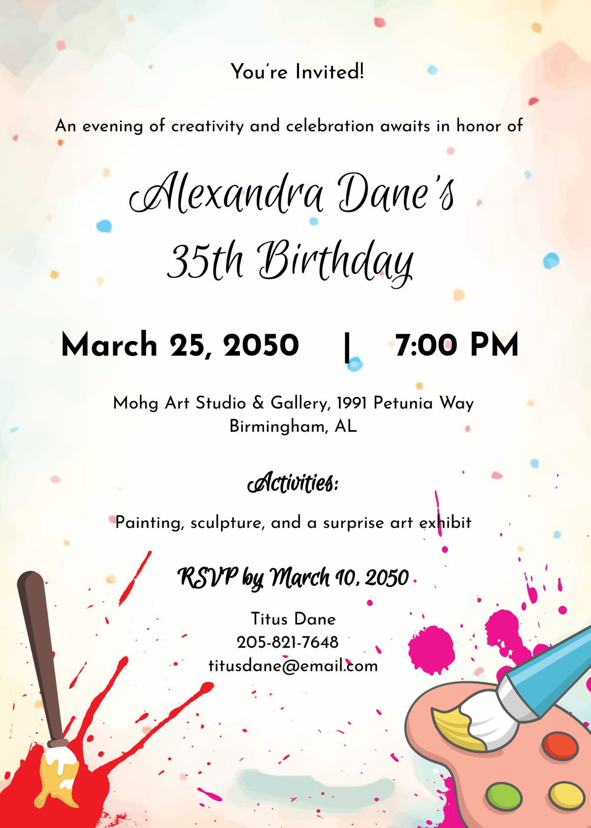 Free Art Adult Birthday Invitation Template To Edit Online