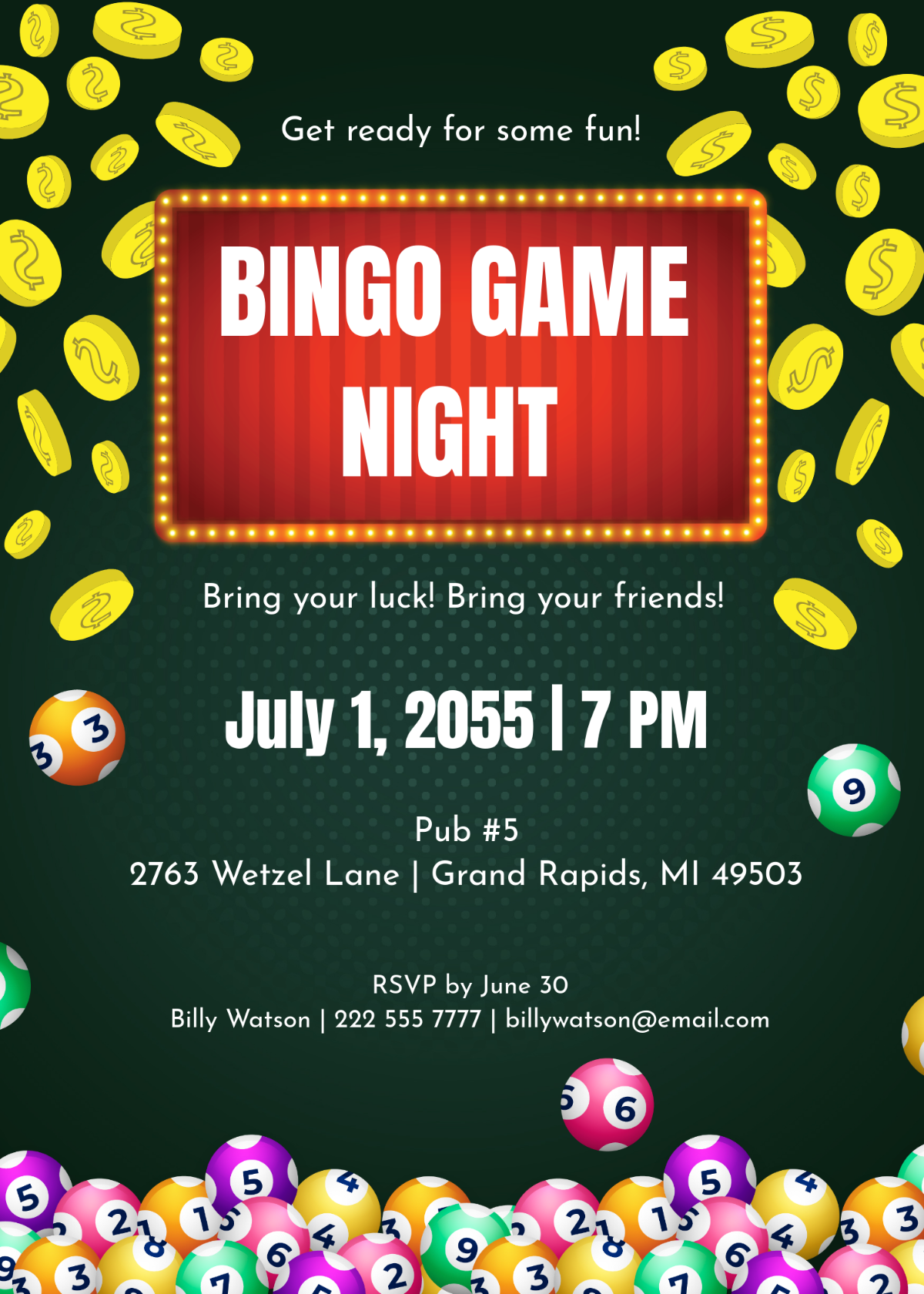 Free Bingo Game Night Invitation Template To Edit Online