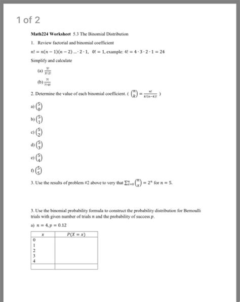 Free Binomial Probability Worksheet Download Free Binomial Probability 