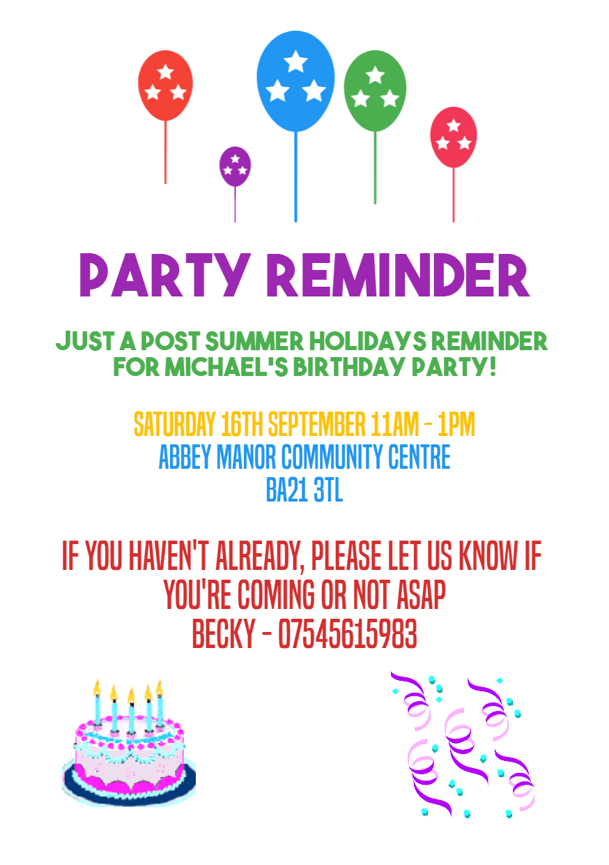 Free Birthday Party Reminder Template Printable Templ Vrogue co