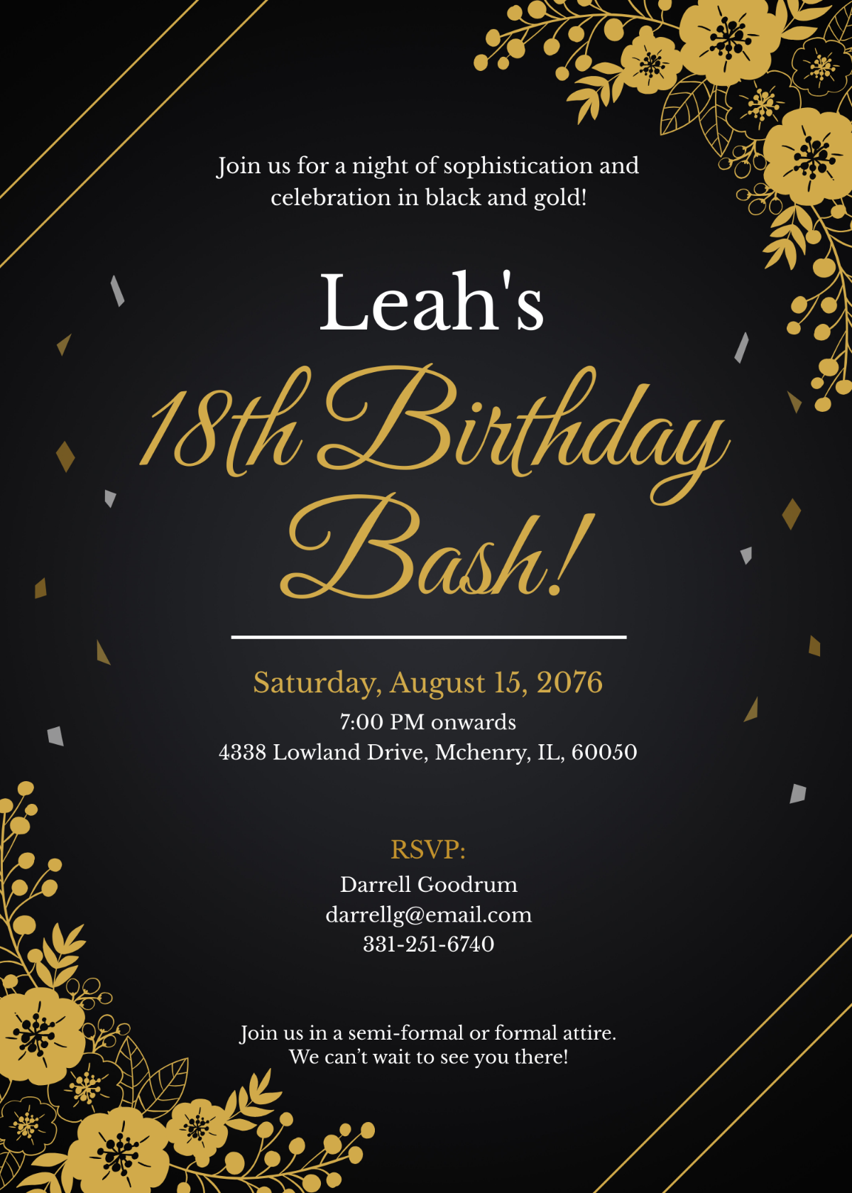 Free Black And Gold 18th Birthday Invitation Template To Edit Online