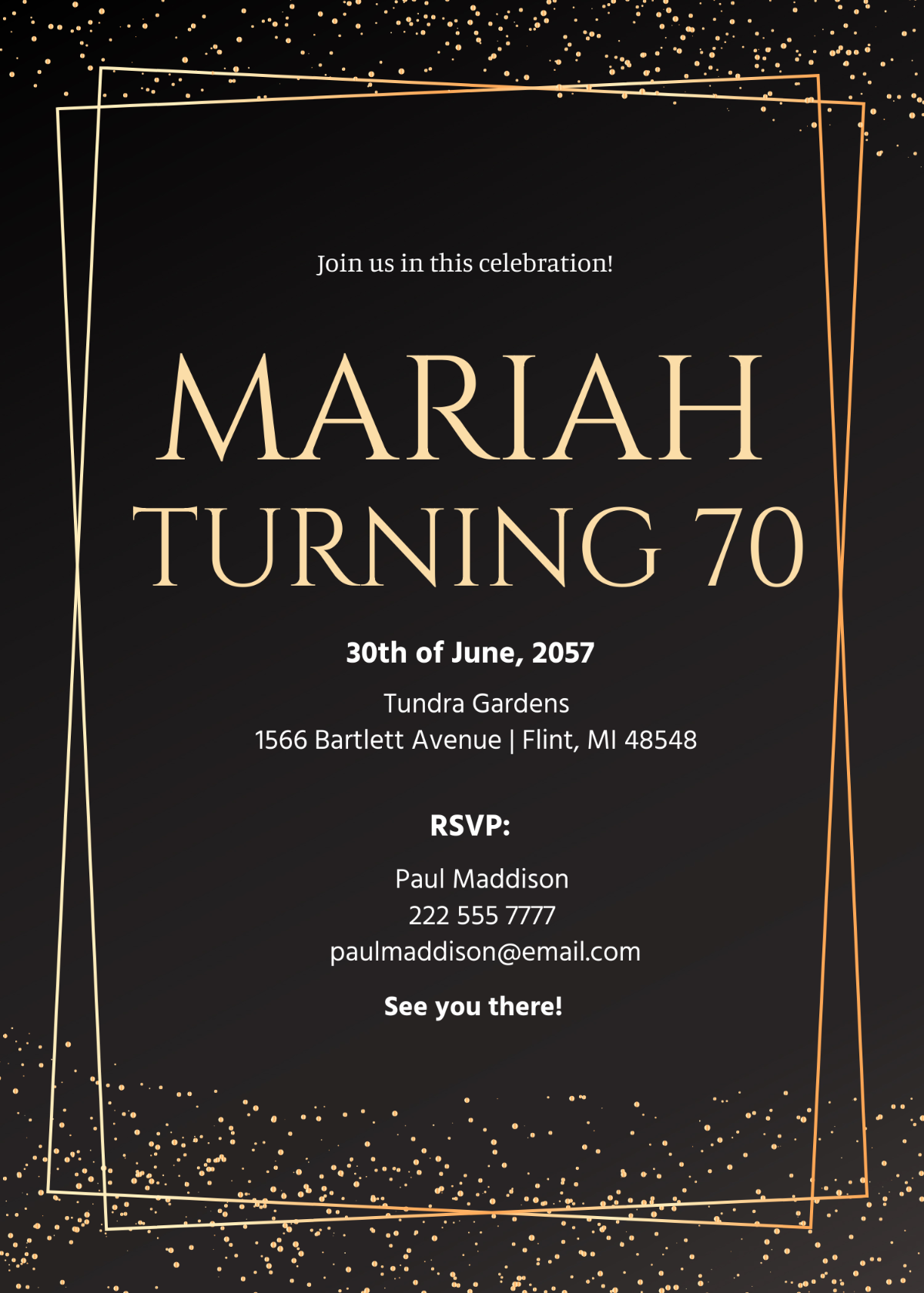 Free Black And Gold 70th Birthday Invitation Template To Edit Online