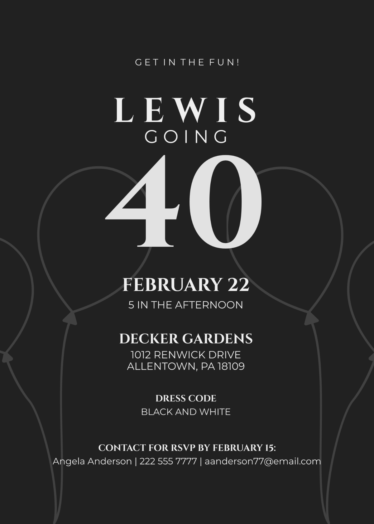 Free Black And White 40th Birthday Invitation Template To Edit Online