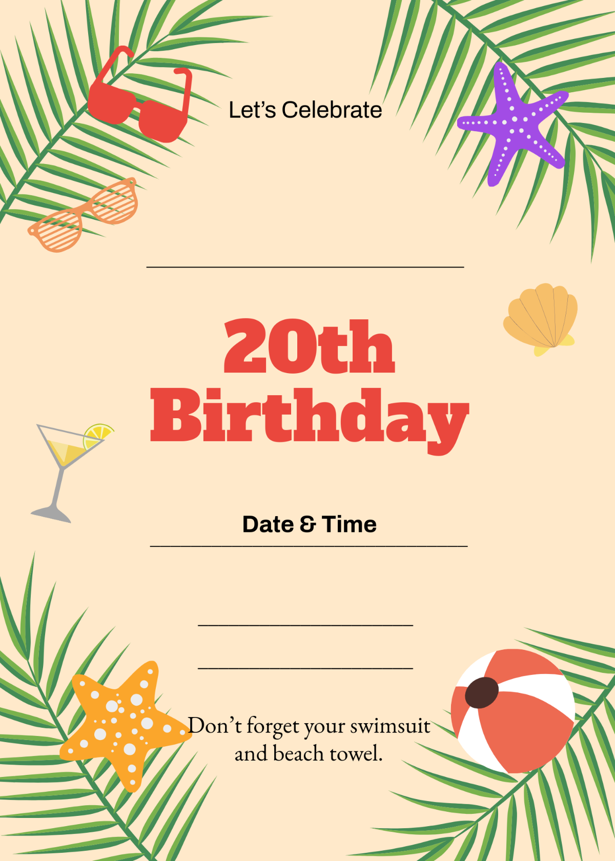Free Blank Beach Birthday Invitation Template To Edit Online
