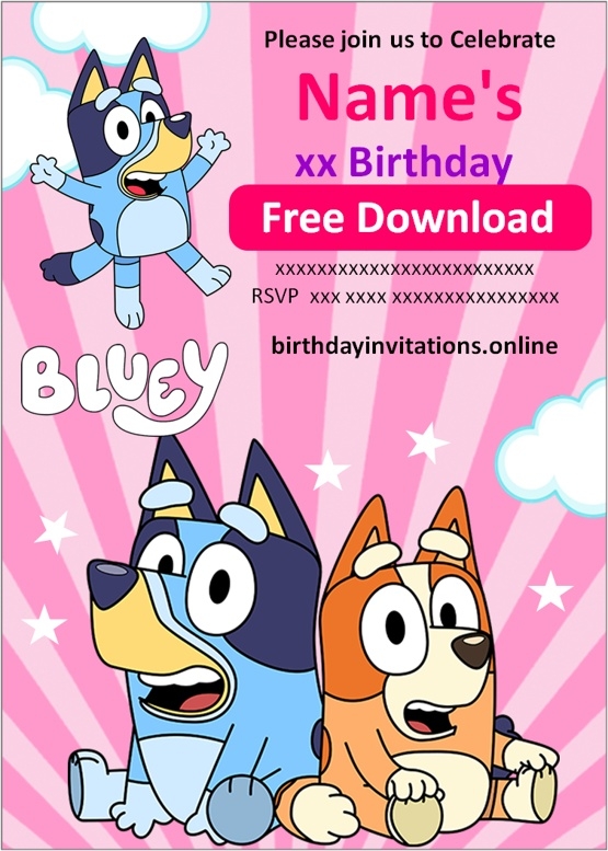 FREE BLUEY Birthday Invitations Template Online