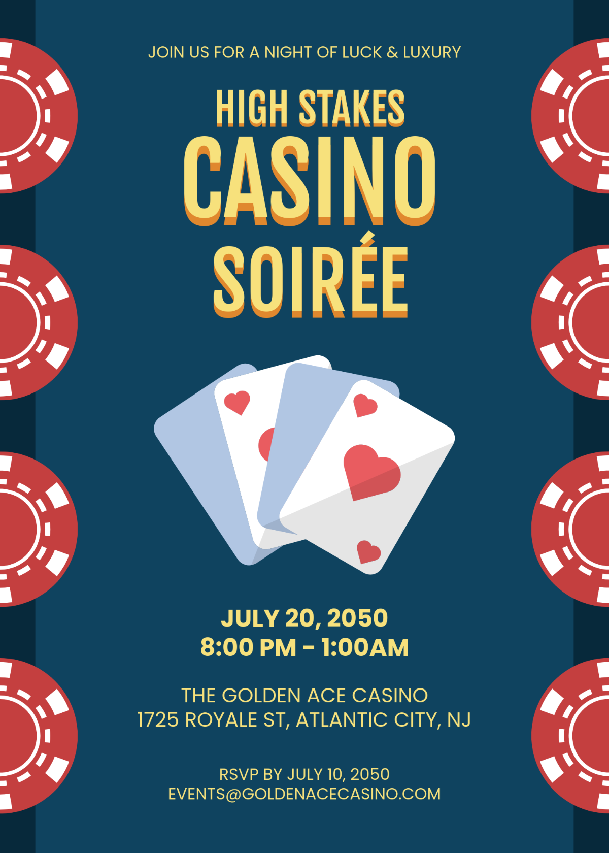 Free Casino Event Invitation For Adults Template To Edit Online