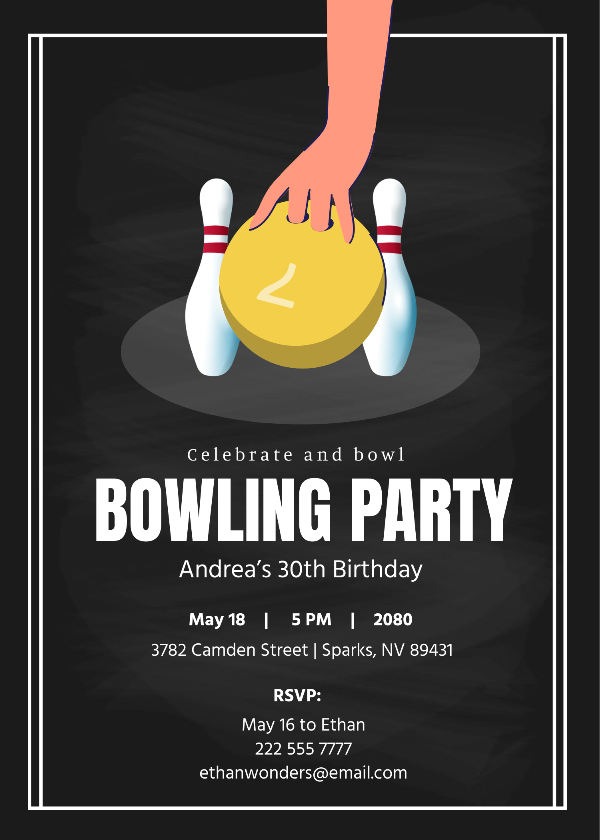 Free Chalkboard Bowling Birthday Party Invitation Template To Edit Online