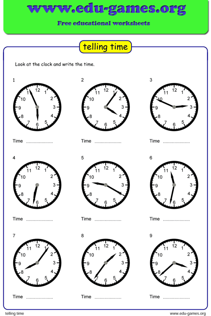 free clock worksheets