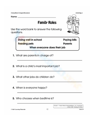 Free Collection Of Family Roles Worksheets For Students