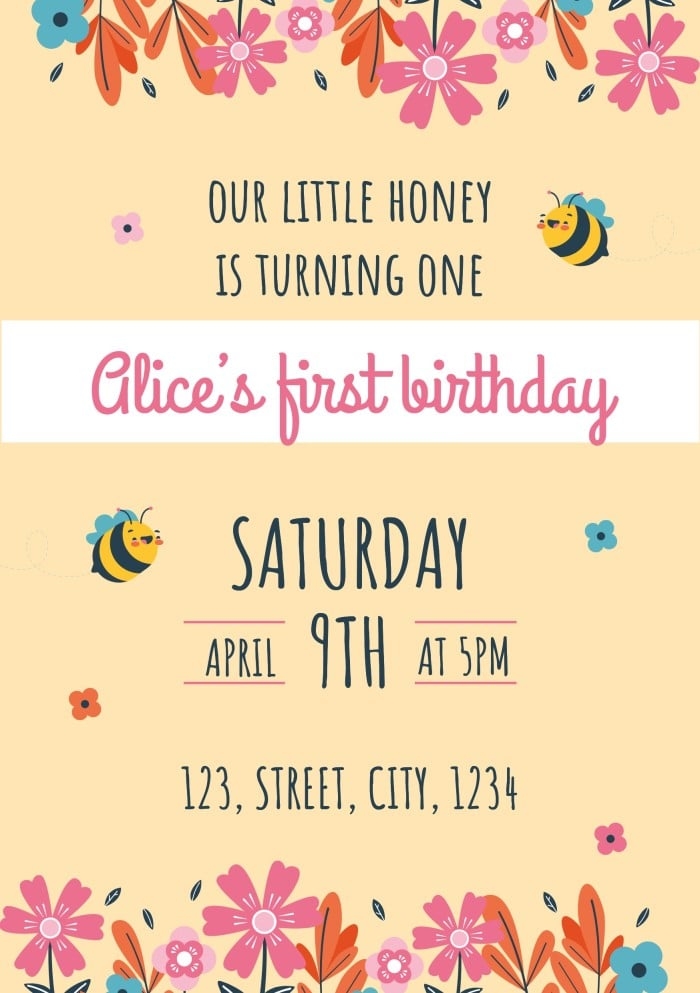 Free Cute Bee Birthday Invitation Template To Customize