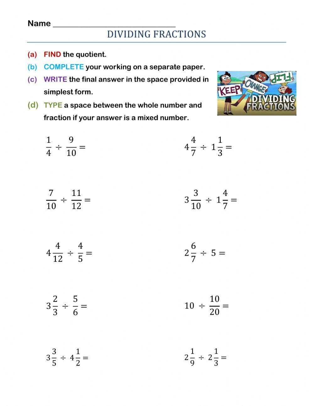 Free Dividing Fraction Worksheet Download Free Dividing Fraction 