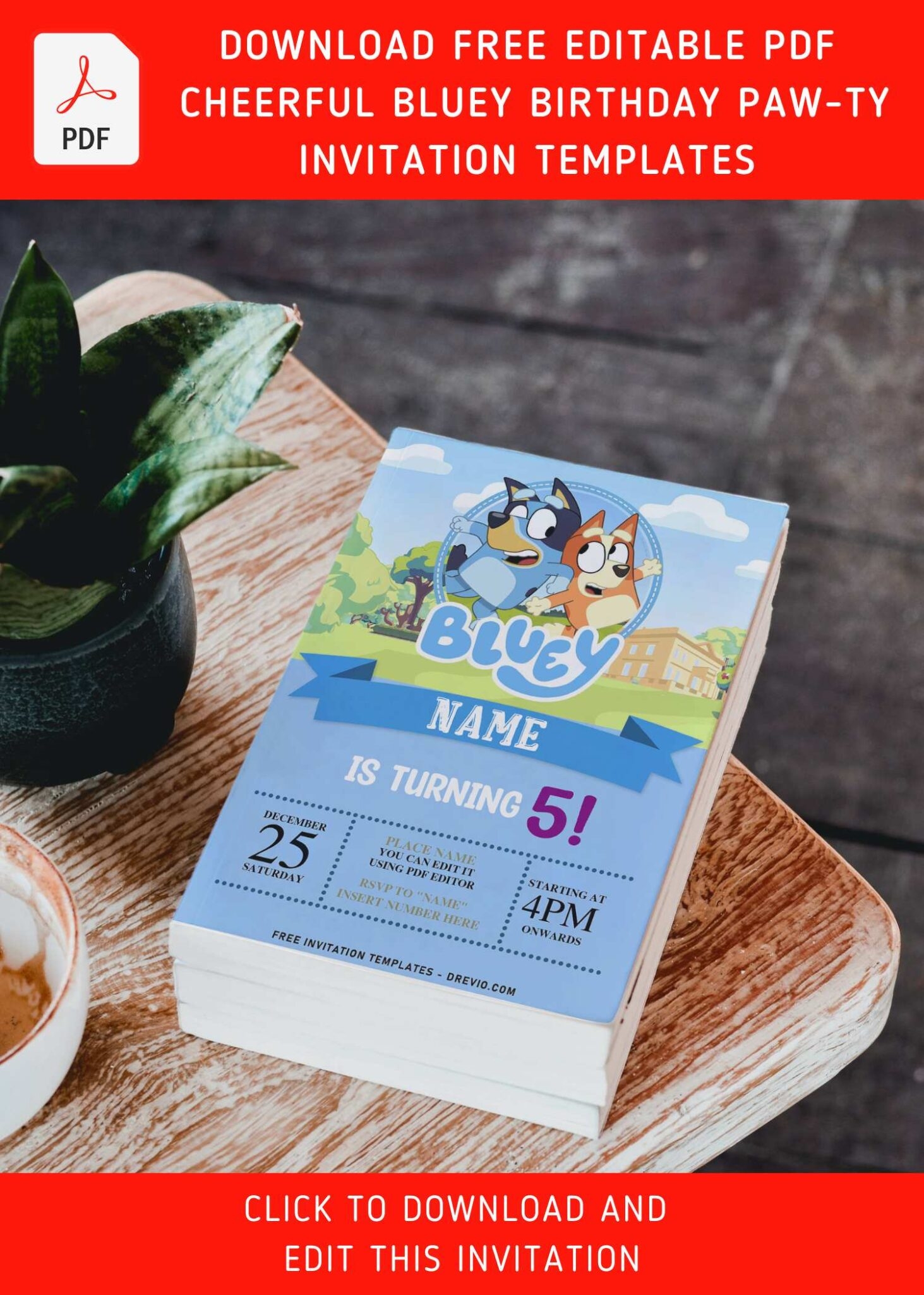 Free Editable PDF Cheerful Bluey Birthday Invitation Templates For