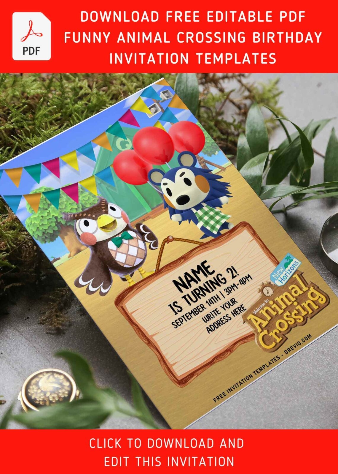animal crossing birthday invitation template