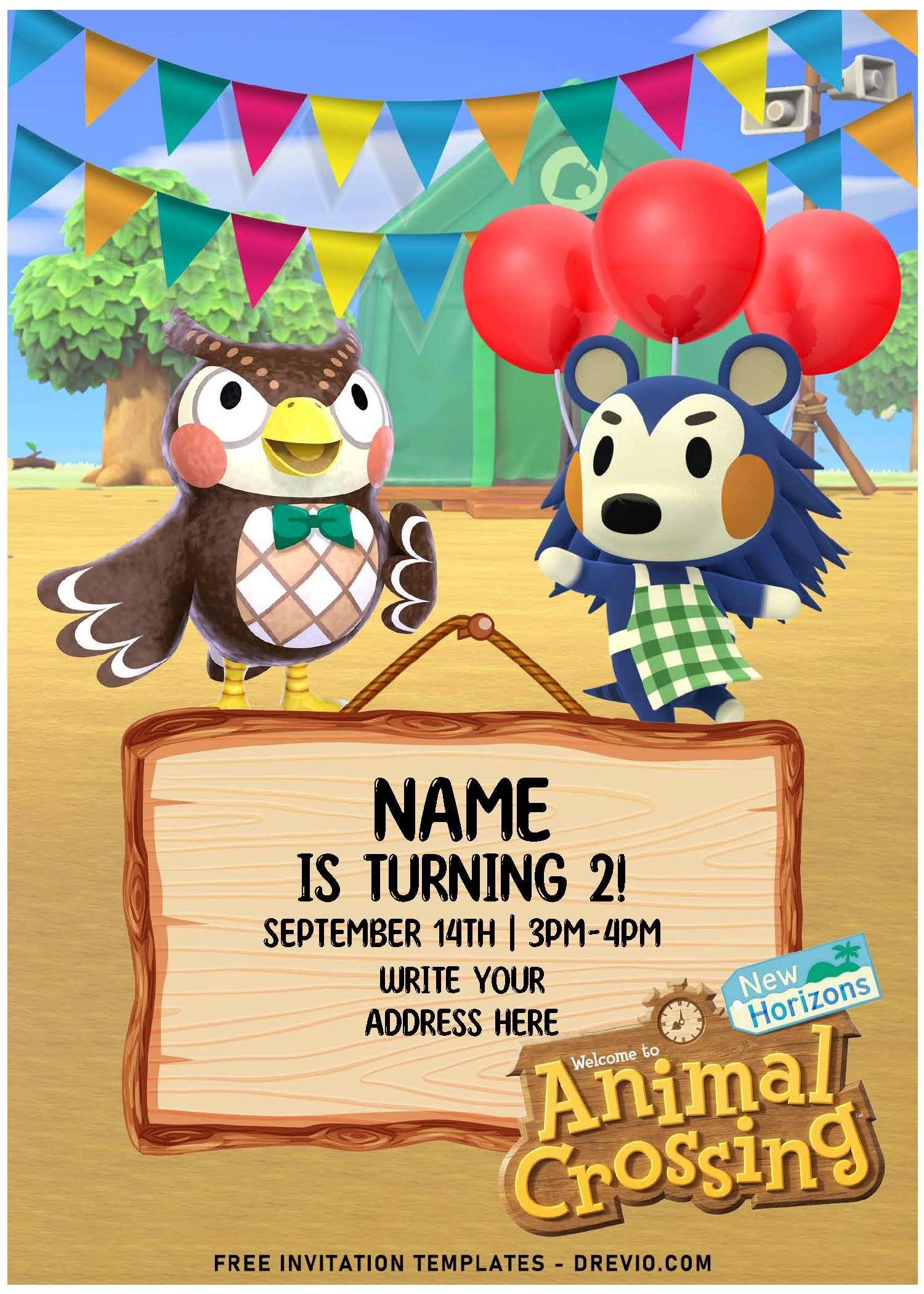 Free Editable PDF Funny Animal Crossing Birthday Invitation Templates