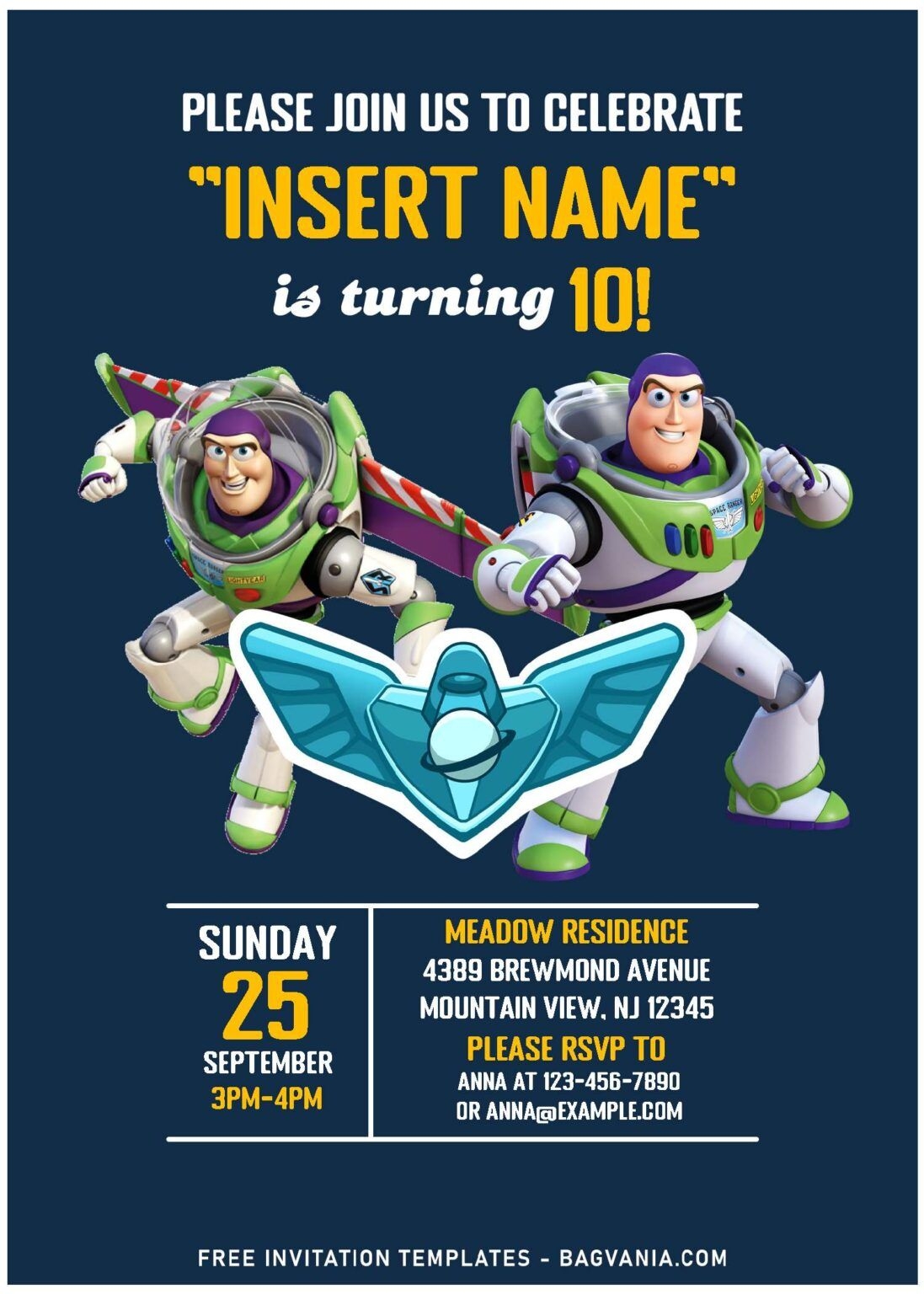 Free Editable PDF Simple Space Ranger Buzz Lightyear Boy Birthday