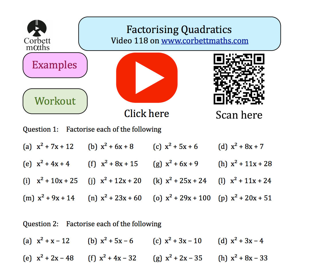 worksheet factoring quadratics