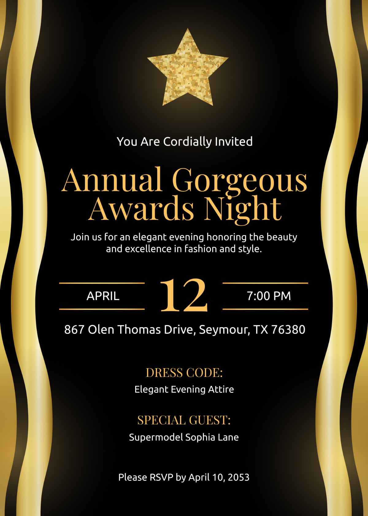 Free Gorgeous Awards Night Invitation Template To Edit Online