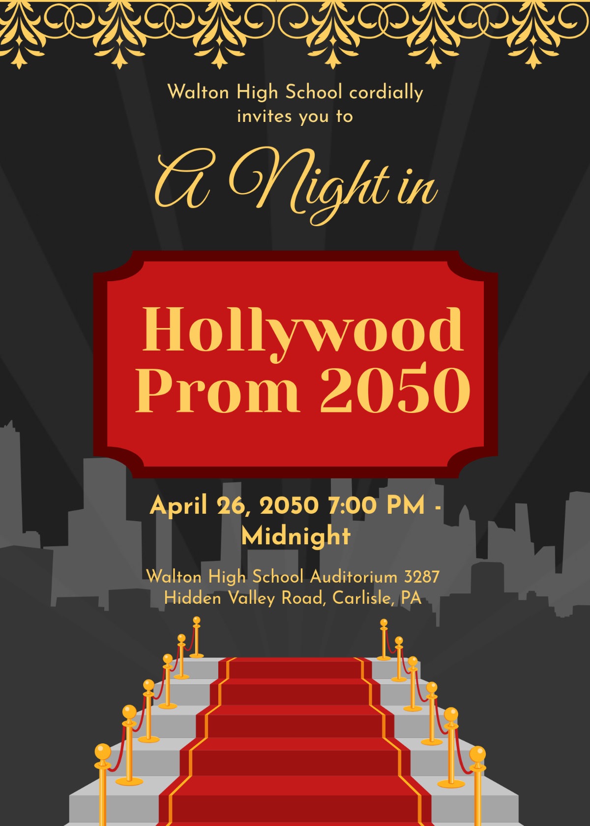 Free Hollywood Themed Prom Invitation Template To Edit Online