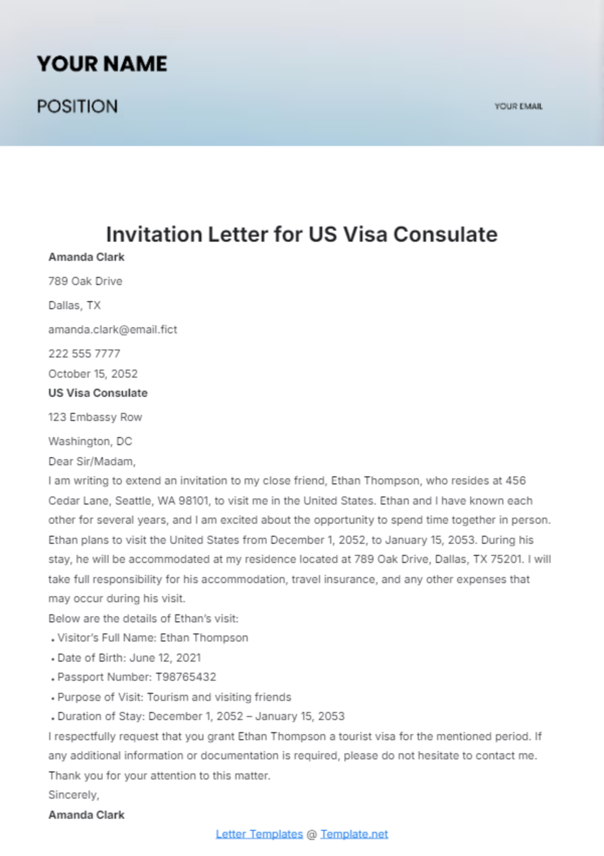 business invitation letter for us visa template