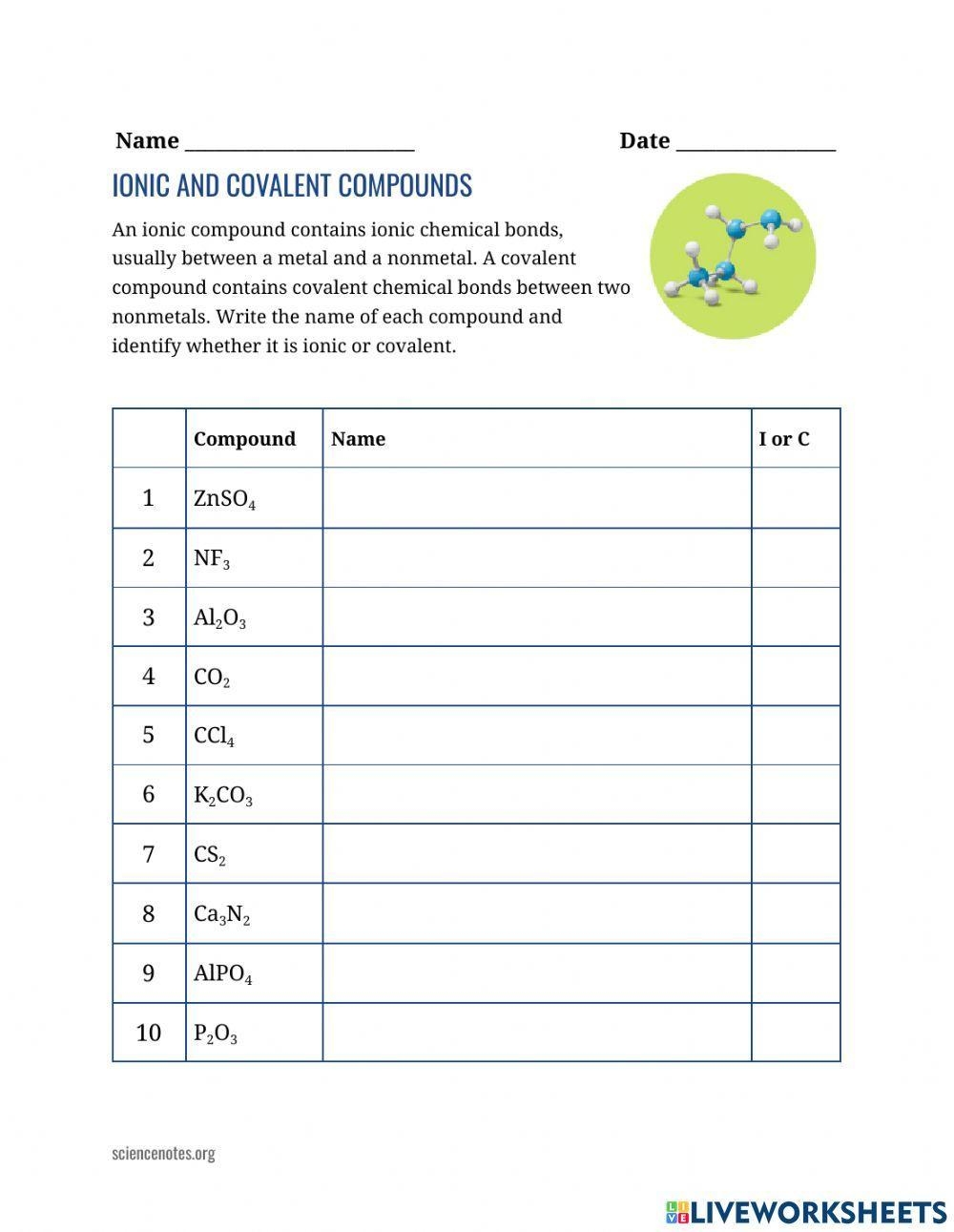 chemical bonding ionic and covalent worksheet
