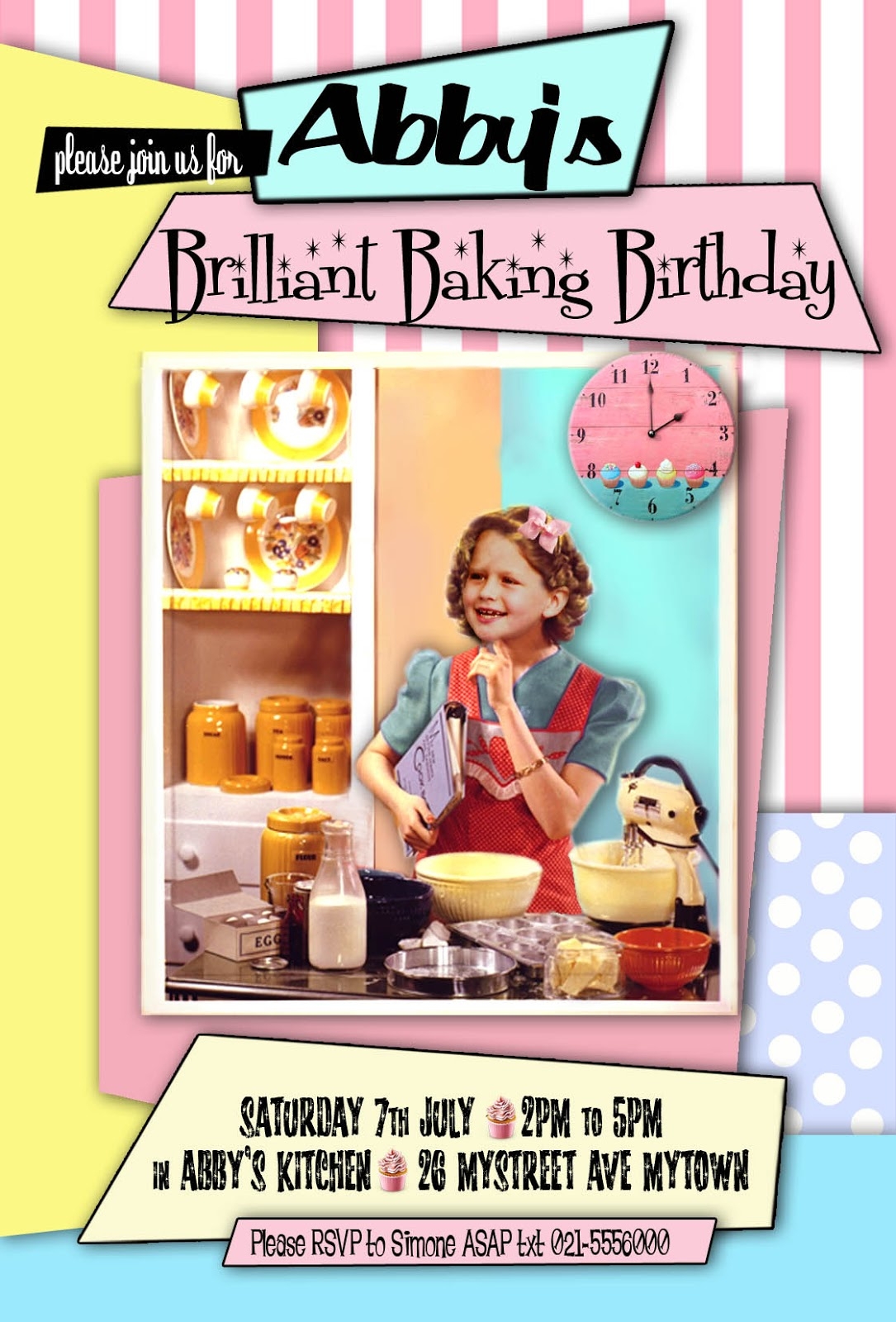 FREE Kids Party Invitations Baking Party Invitation 50s Style 