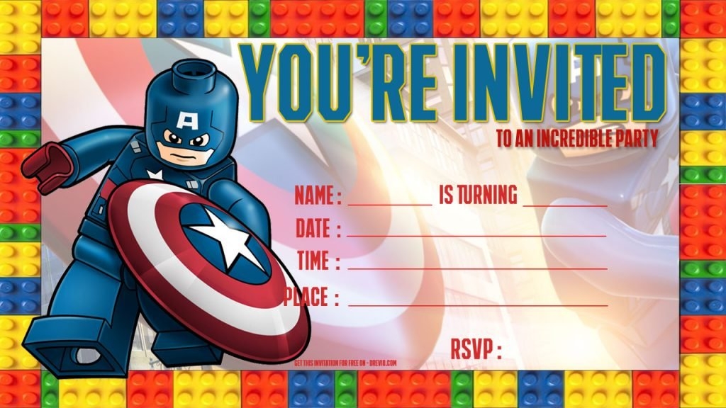 Free LEGO Captain America Birthday Invitation Template FREE 