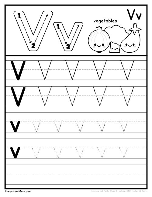 worksheets for the letter v