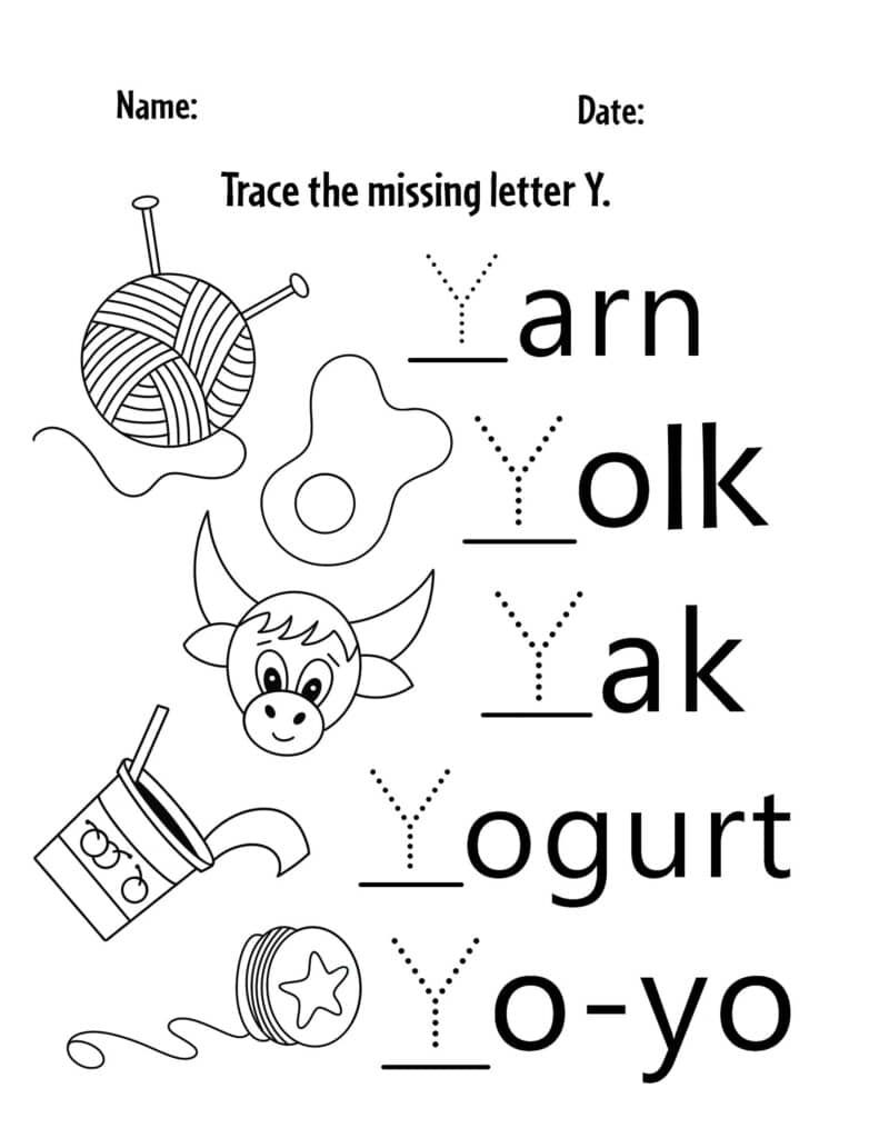 letter y worksheets for preschool