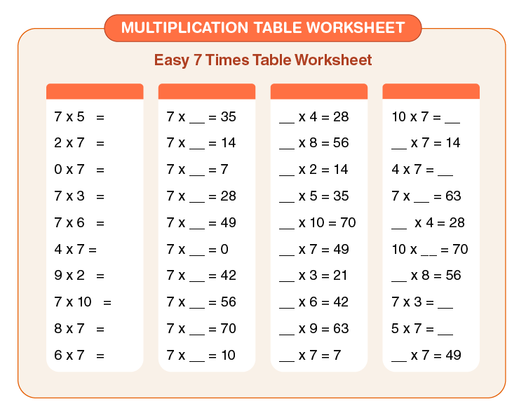 math times tables worksheet