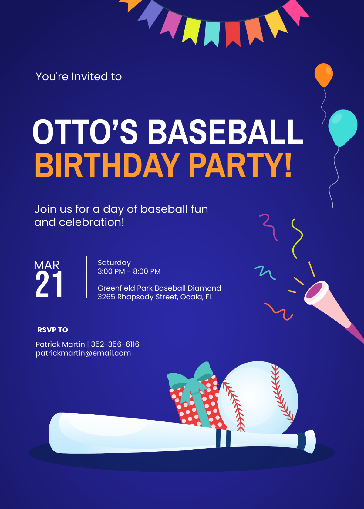 baseball birthday party invitation template