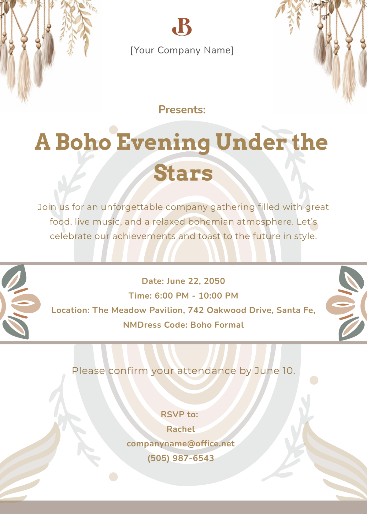 Free Modern Boho Company Event Invitation Template To Edit Online