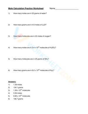 converting moles worksheet