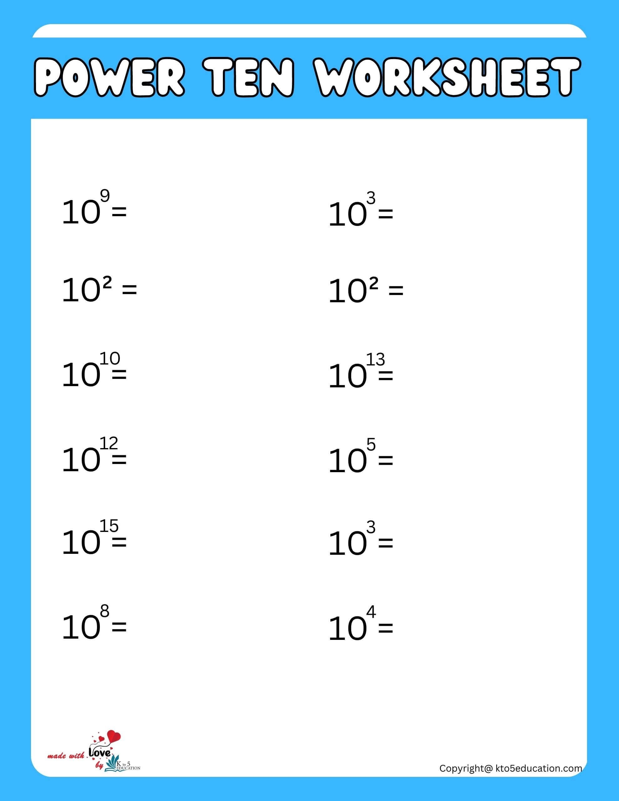 Free Power Of Ten Worksheet For Kids Improve Math Skills