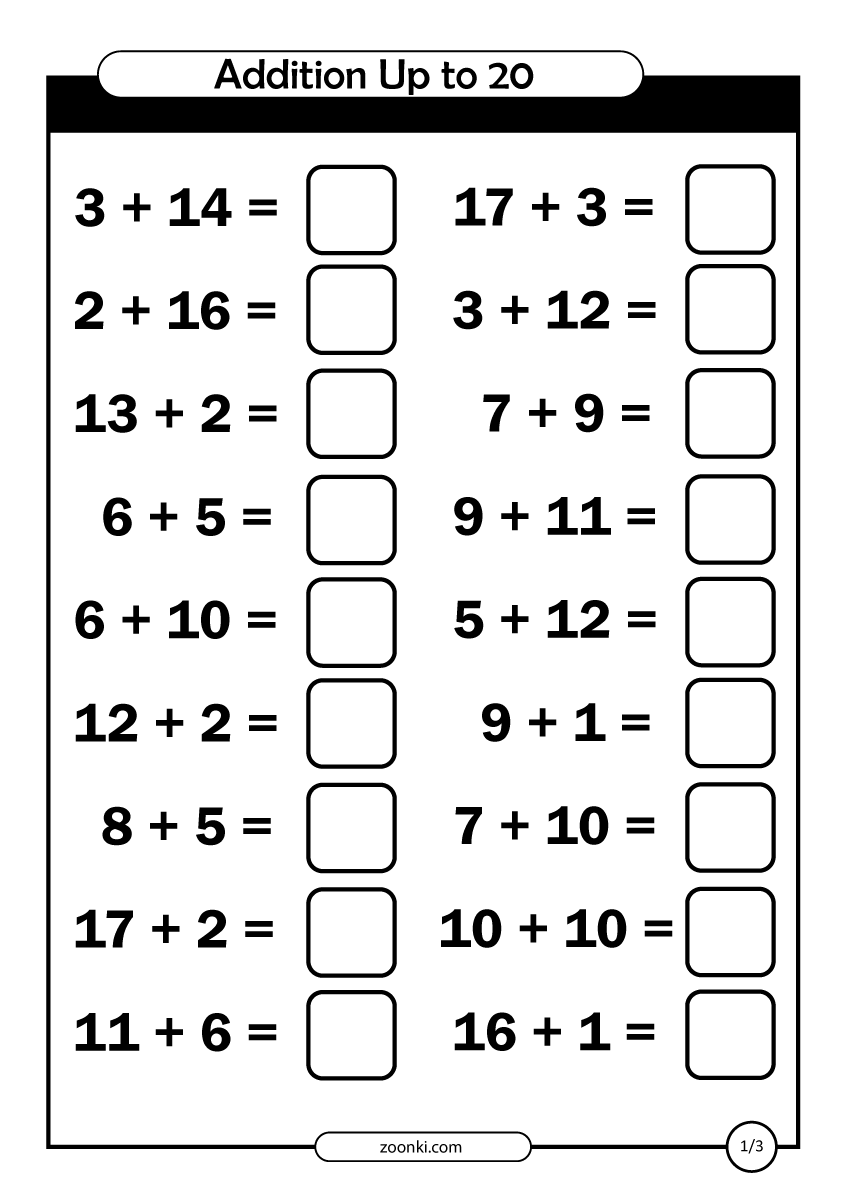 Free Practice Worksheets For Addition Within 20 Worksheet Wonders