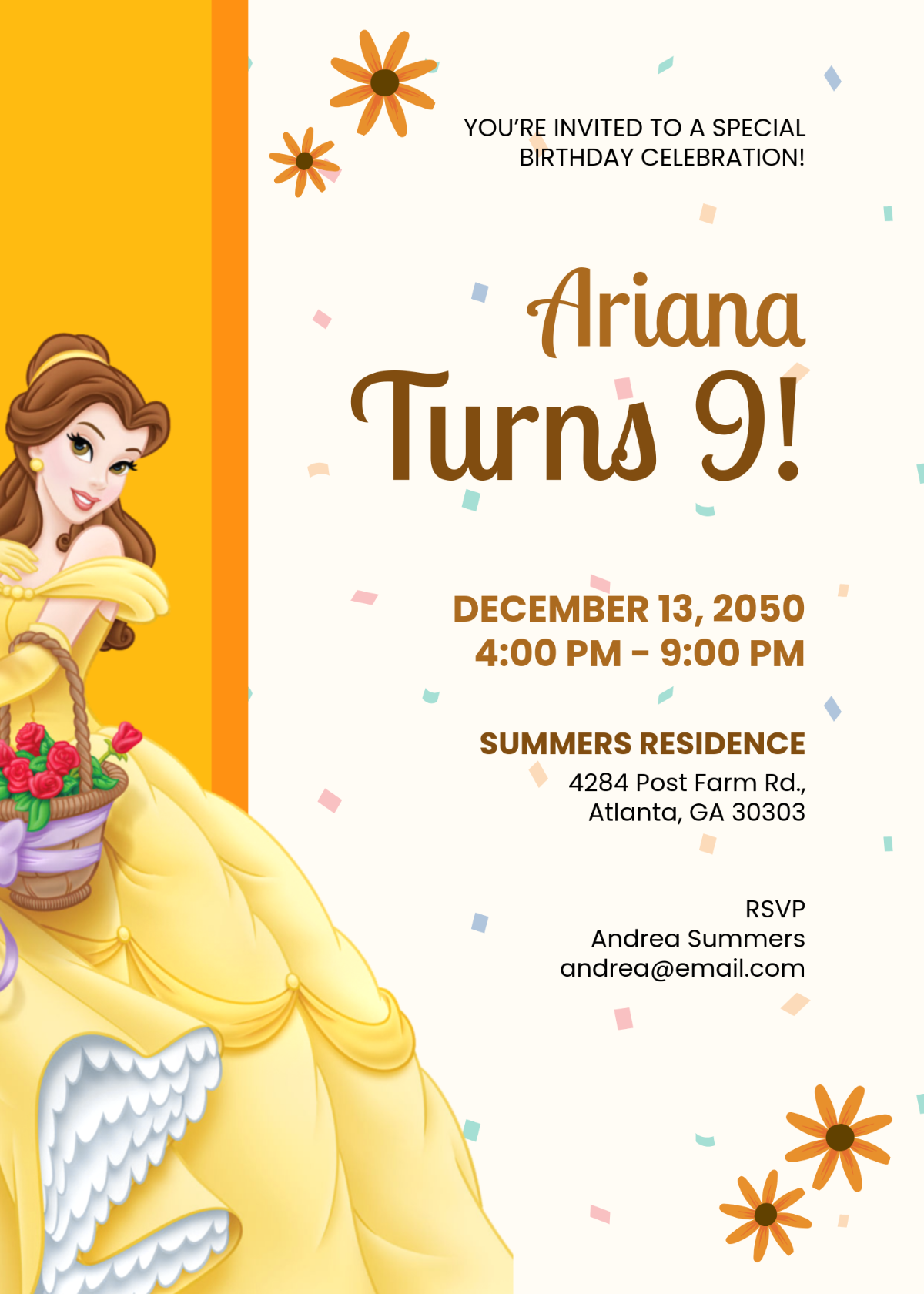 Free Princess Belle Invitation Template To Edit Online