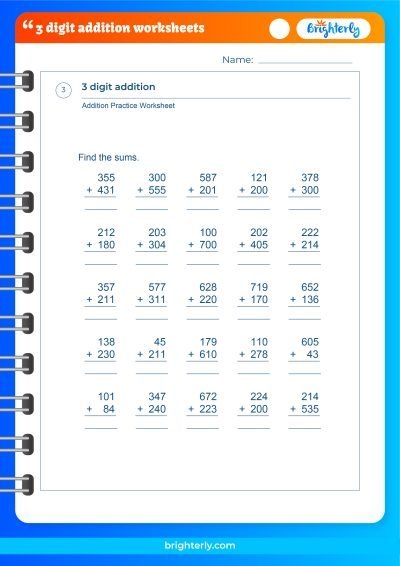 3 digit by 3 digit addition worksheets