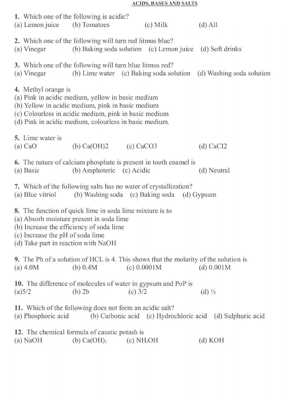 worksheet acids and bases