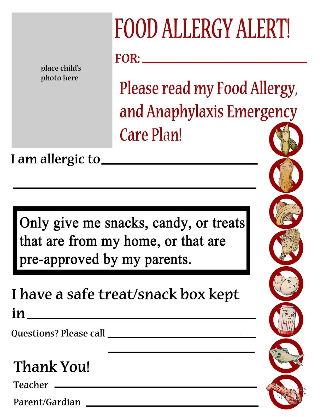 printable allergy cards spanish