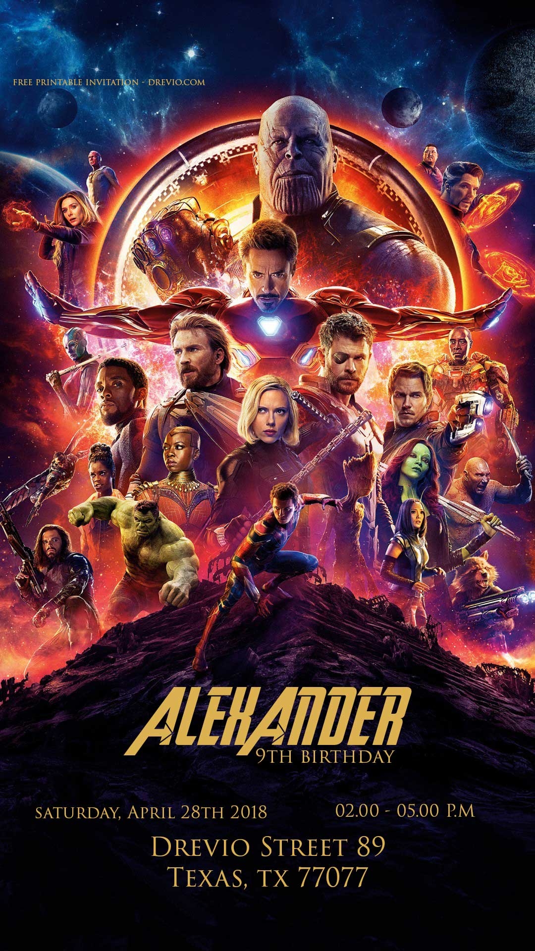 FREE Printable Avengers Infinity Wars Birthday Invitation Template 