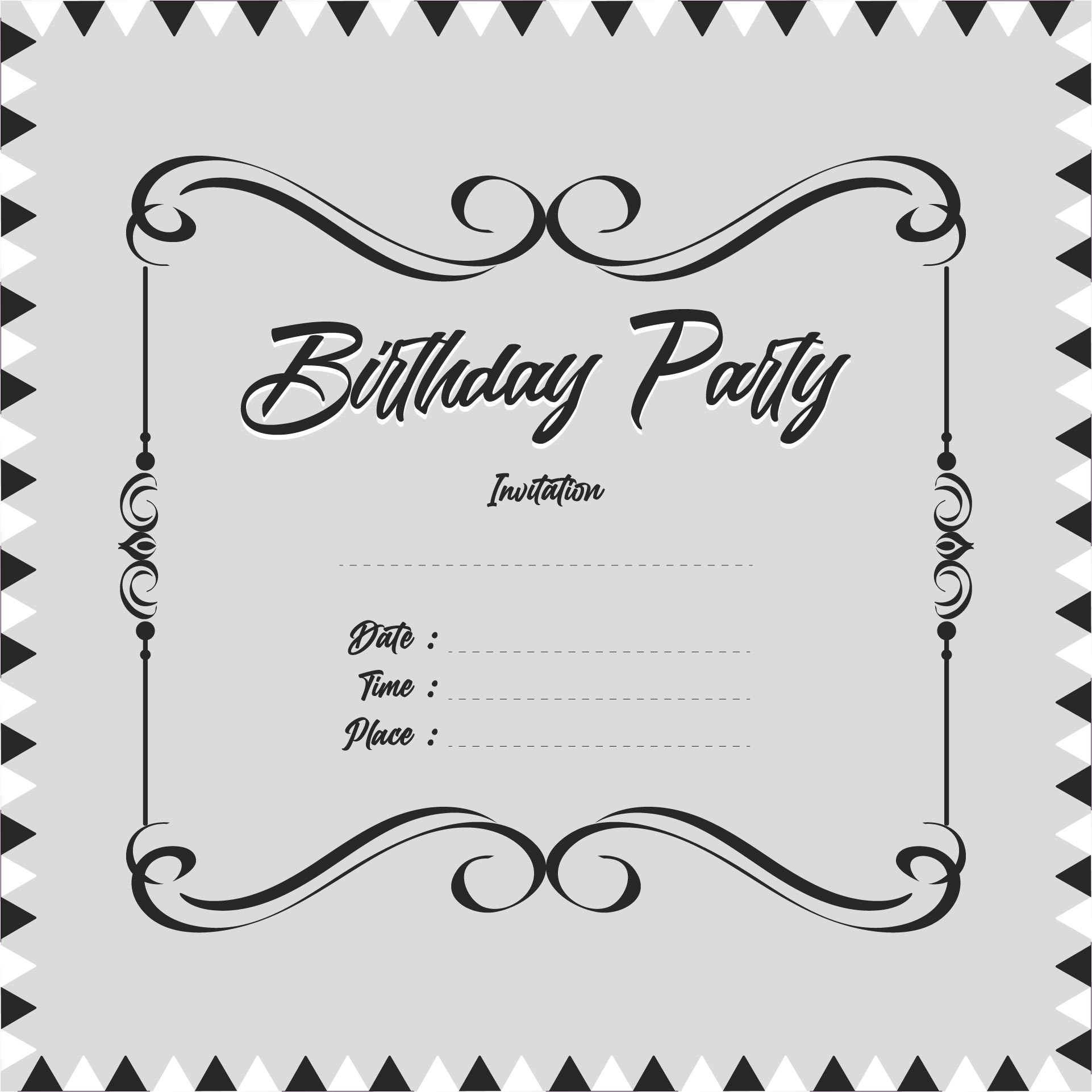 free printable black and white birthday invitation templates