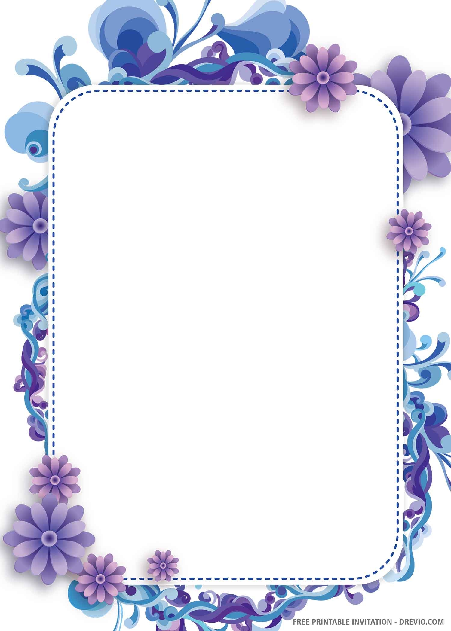  FREE PRINTABLE Blue Borders Wedding Invitation Templates Download 