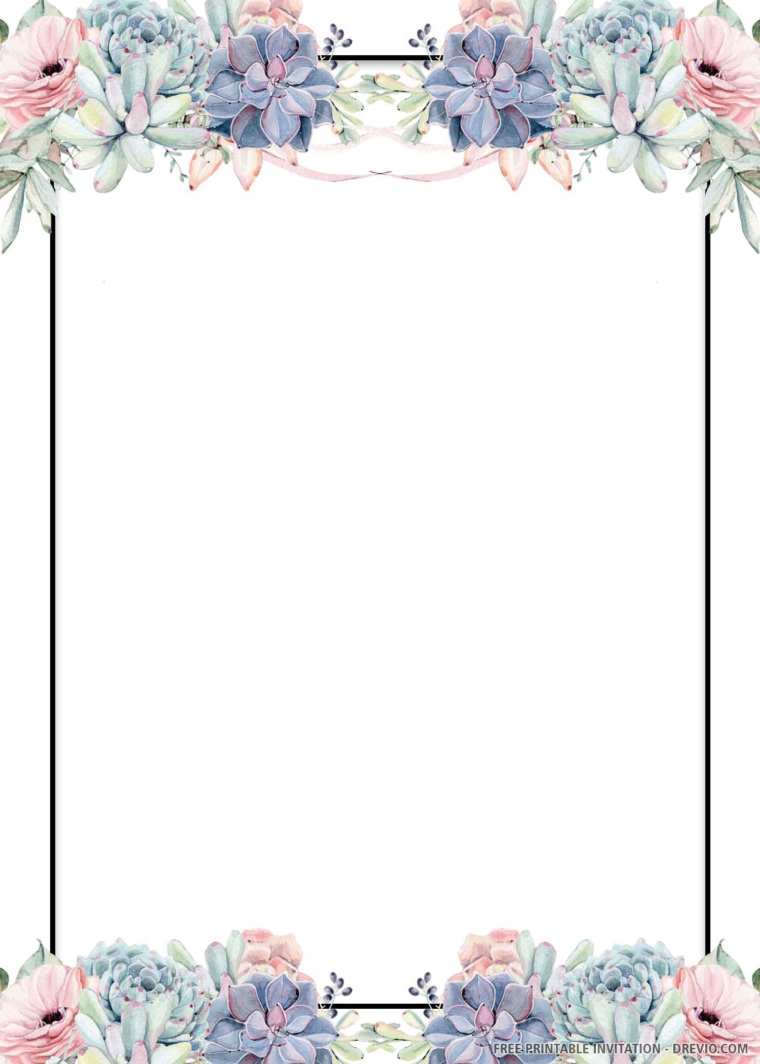 FREE PRINTABLE Blue Floral Wedding Invitation Template DREVIO