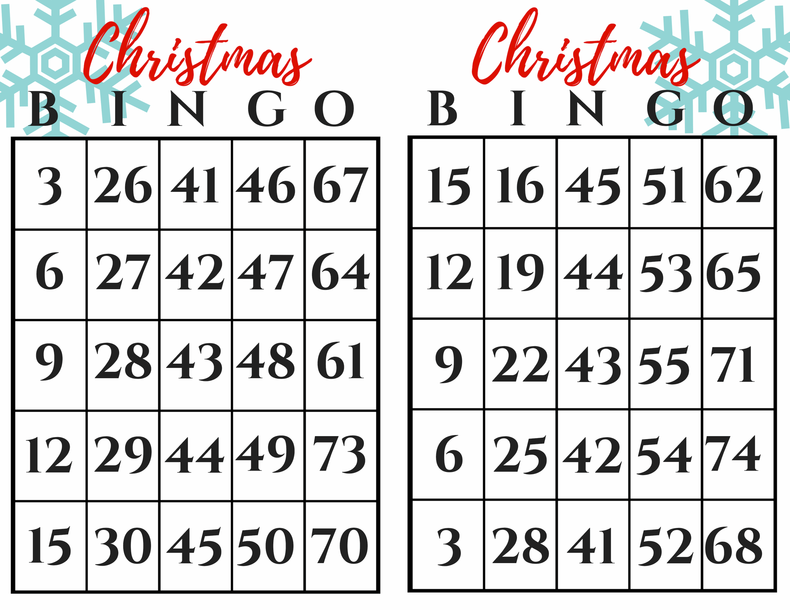 printable christmas bingo cards for 50